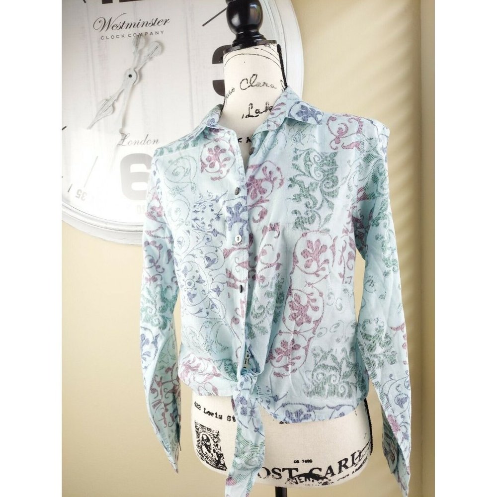 J Jill Women’s  Long Sleeve Shirt Baby Blue Sz Small Collared